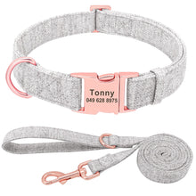 Load image into Gallery viewer, grey personalized custom dog collar leash set